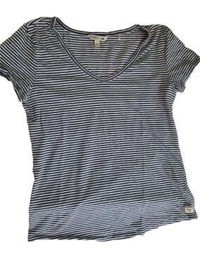 Toad&Co Navy and White Striped V-Neck Tee